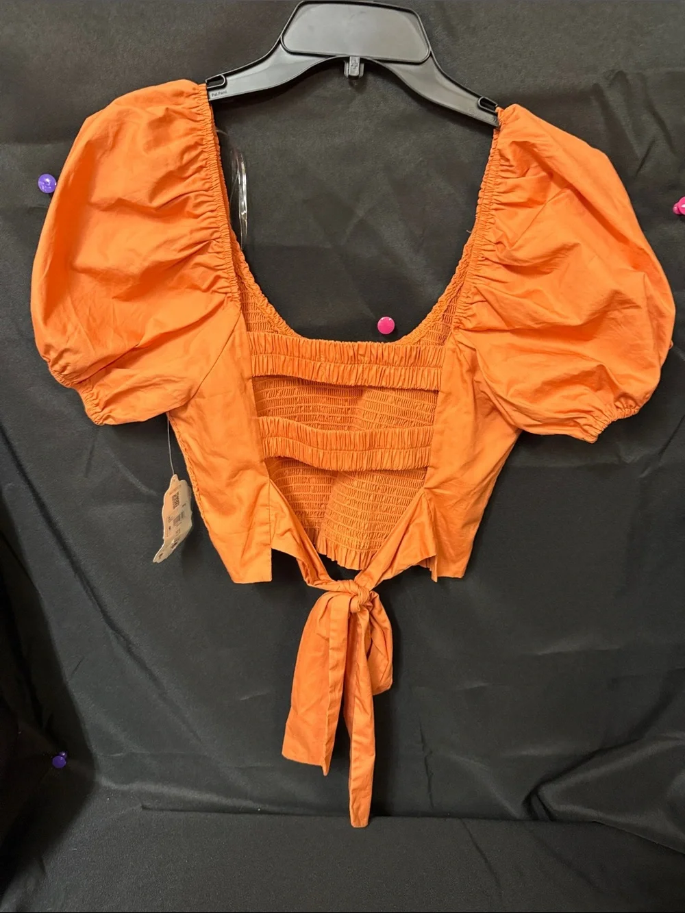 Altar'd State Orange Puff Sleeve Tie-Front Crop Top